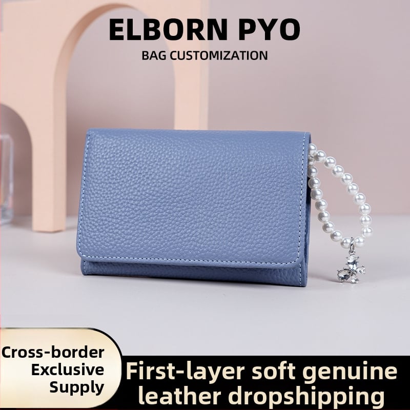 Portofel monede din nailon cu piele de vițel în stratul superior și microfibră; ultra-ușor; anti-furt; căptușeală din piele naturală; stil urban simplu