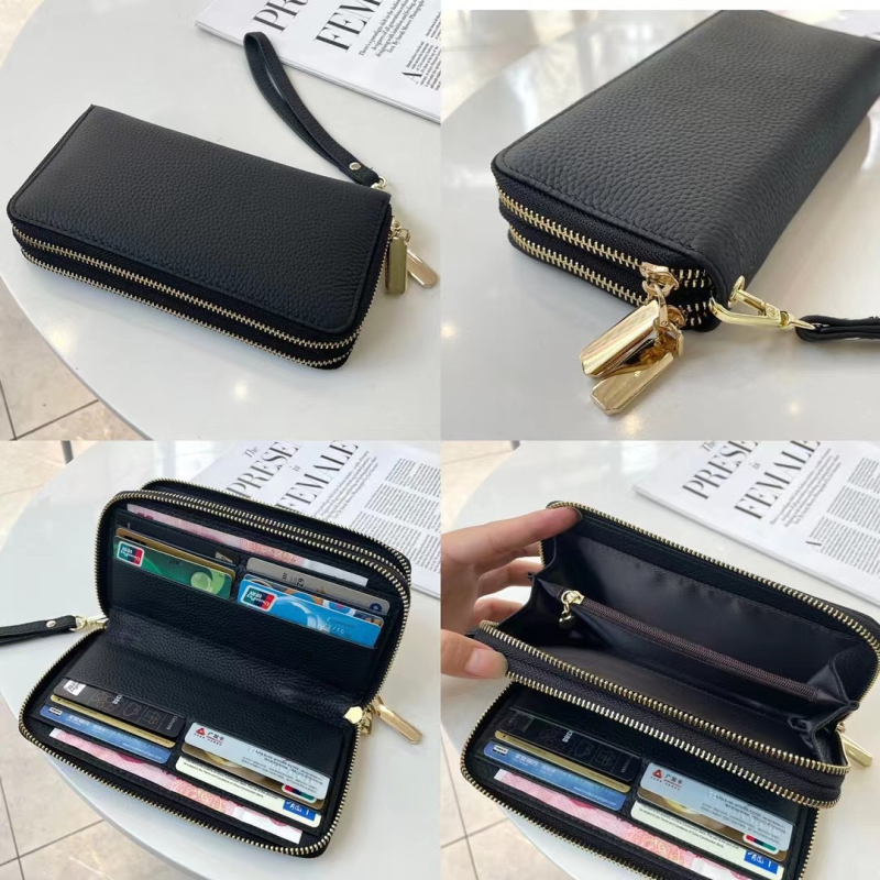 Portofel din piele naturală, piele de vită de top, două pliuri, stil urban minimalist, model 6927