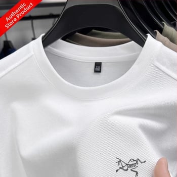 Pánske krátke rukávy tričko s vyšívaným logom, okrúhly výstrih, ľahká mercerizovaná bavlna, zvierací vzor, voľný strih