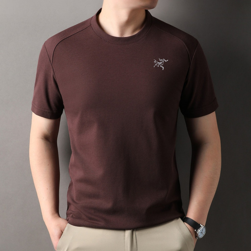 Pánske krátke rukávy tričko s vyšívaným logom, okrúhly výstrih, ľahká mercerizovaná bavlna, zvierací vzor, voľný strih