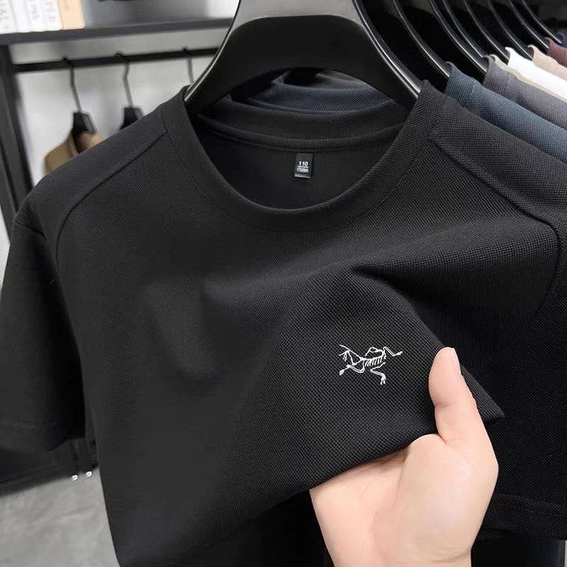 Pánske krátke rukávy tričko s vyšívaným logom, okrúhly výstrih, ľahká mercerizovaná bavlna, zvierací vzor, voľný strih