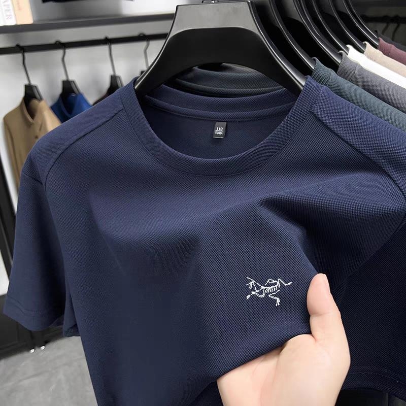 Pánske krátke rukávy tričko s vyšívaným logom, okrúhly výstrih, ľahká mercerizovaná bavlna, zvierací vzor, voľný strih