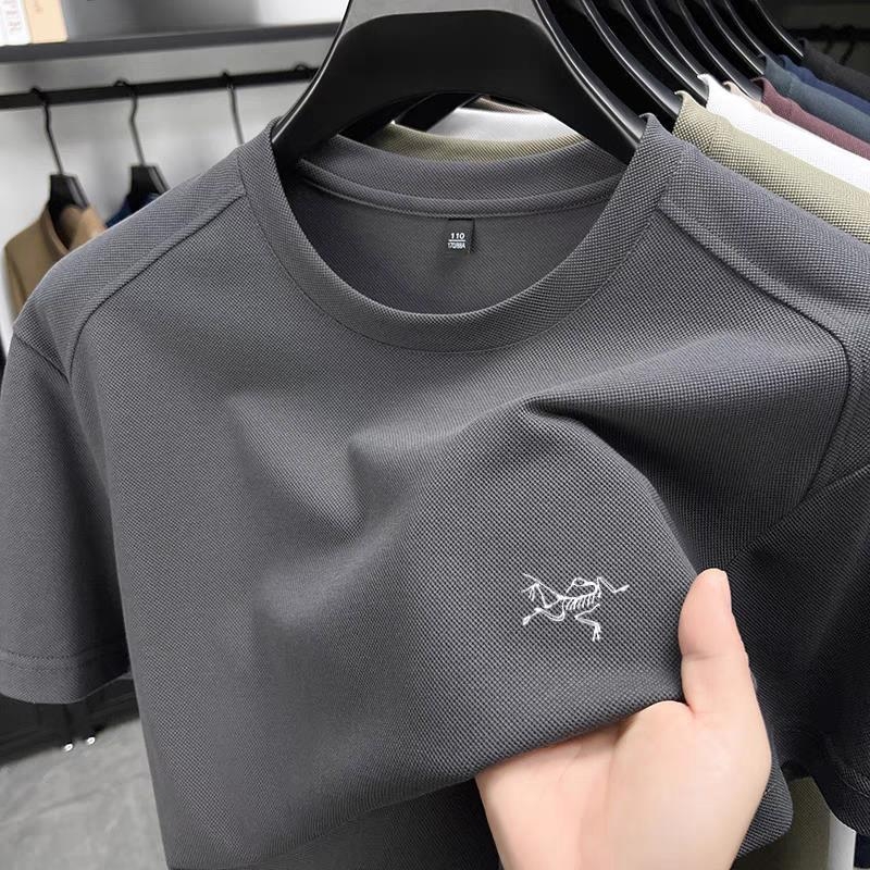 Pánske krátke rukávy tričko s vyšívaným logom, okrúhly výstrih, ľahká mercerizovaná bavlna, zvierací vzor, voľný strih