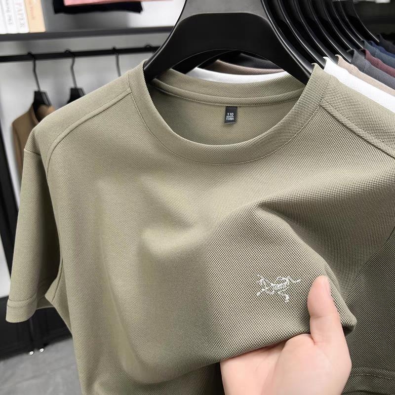 Pánske krátke rukávy tričko s vyšívaným logom, okrúhly výstrih, ľahká mercerizovaná bavlna, zvierací vzor, voľný strih