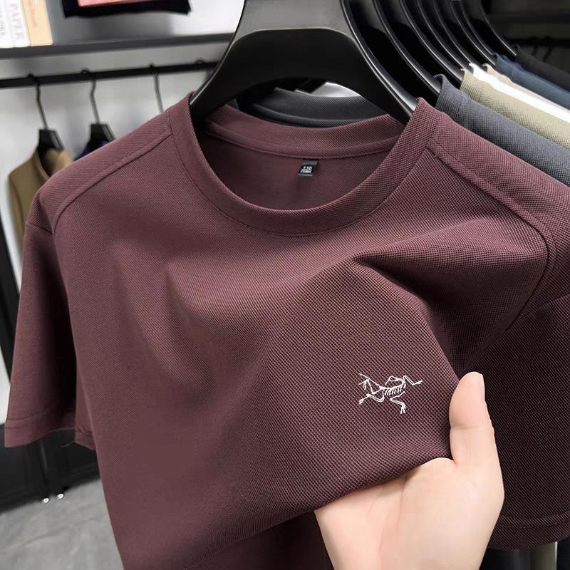 Pánske krátke rukávy tričko s vyšívaným logom, okrúhly výstrih, ľahká mercerizovaná bavlna, zvierací vzor, voľný strih