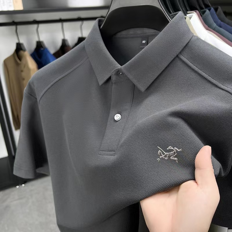 Pánske krátke rukávy tričko s vyšívaným logom, okrúhly výstrih, ľahká mercerizovaná bavlna, zvierací vzor, voľný strih