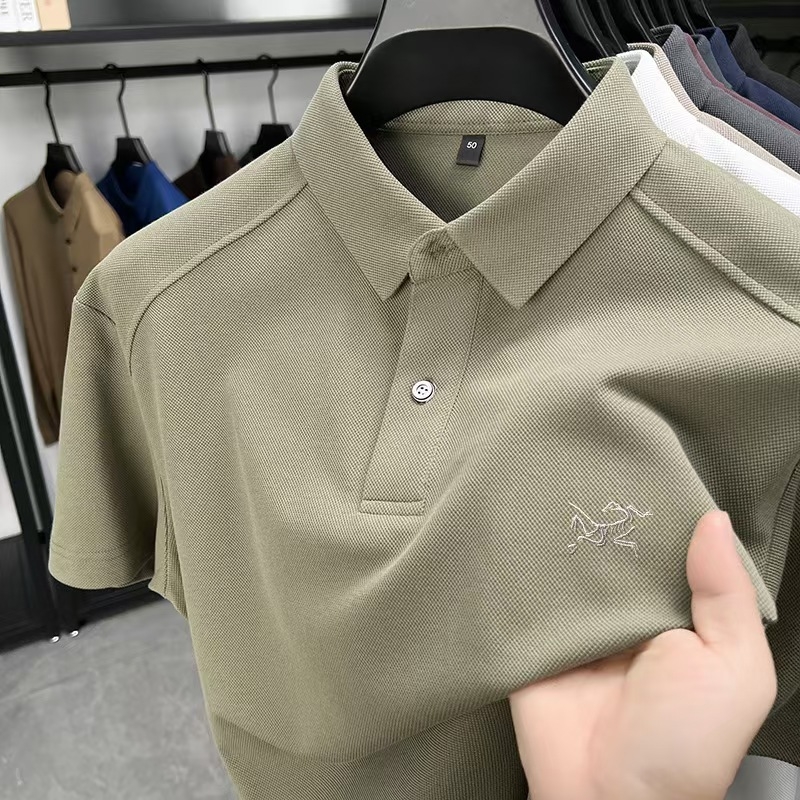 Pánske krátke rukávy tričko s vyšívaným logom, okrúhly výstrih, ľahká mercerizovaná bavlna, zvierací vzor, voľný strih