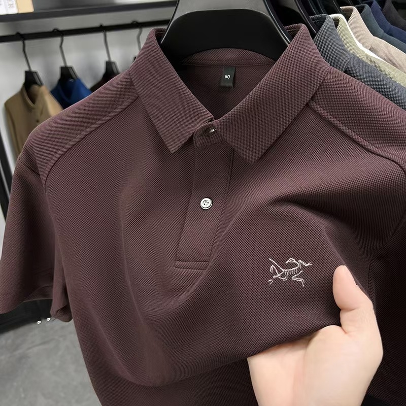 Pánske krátke rukávy tričko s vyšívaným logom, okrúhly výstrih, ľahká mercerizovaná bavlna, zvierací vzor, voľný strih