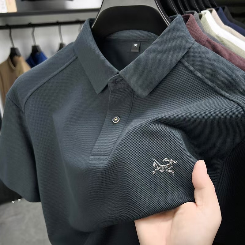 Pánske krátke rukávy tričko s vyšívaným logom, okrúhly výstrih, ľahká mercerizovaná bavlna, zvierací vzor, voľný strih