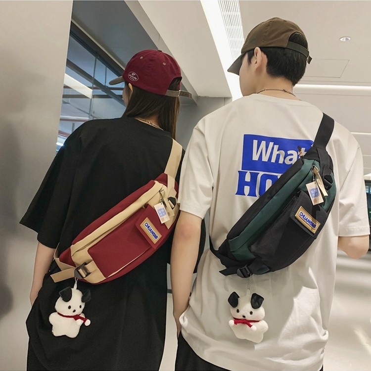 Geantă de piept pentru bărbați, nylon, stil de călătorie de agrement, model cu litere, căptușeală poliester