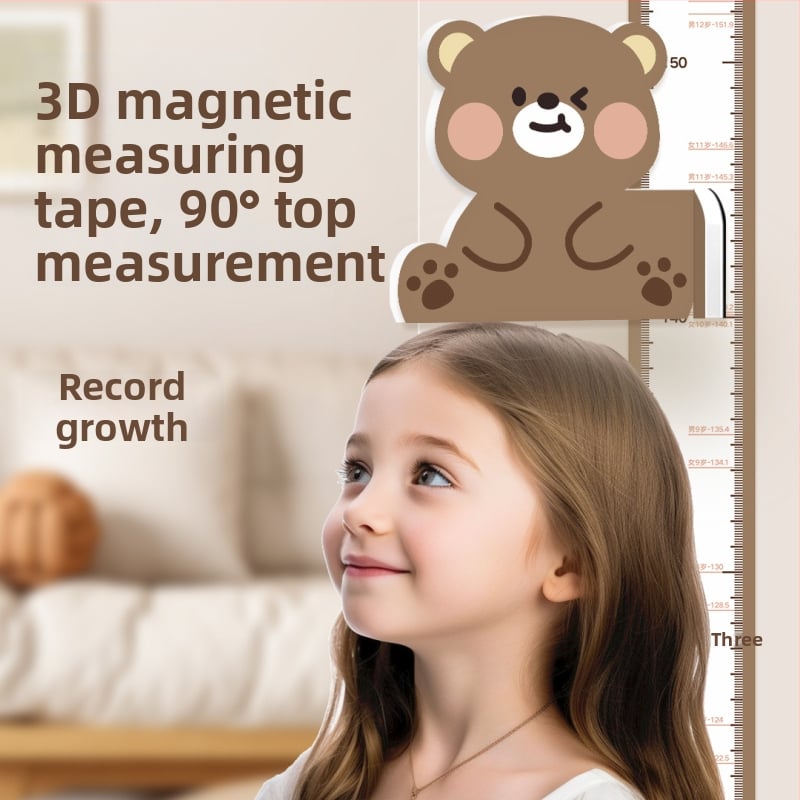Gyermekek magasságmérő falikép – 3D Cartoon dizájn, PVC, vízálló, aranyos állatmintával, 1 darab