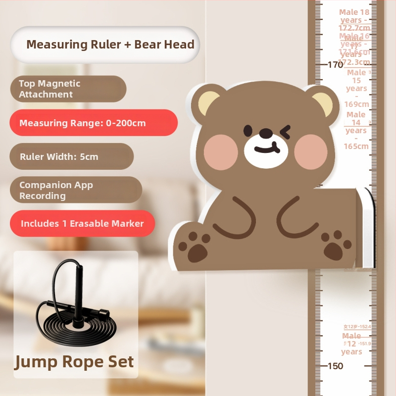 Gyermekek magasságmérő falikép – 3D Cartoon dizájn, PVC, vízálló, aranyos állatmintával, 1 darab