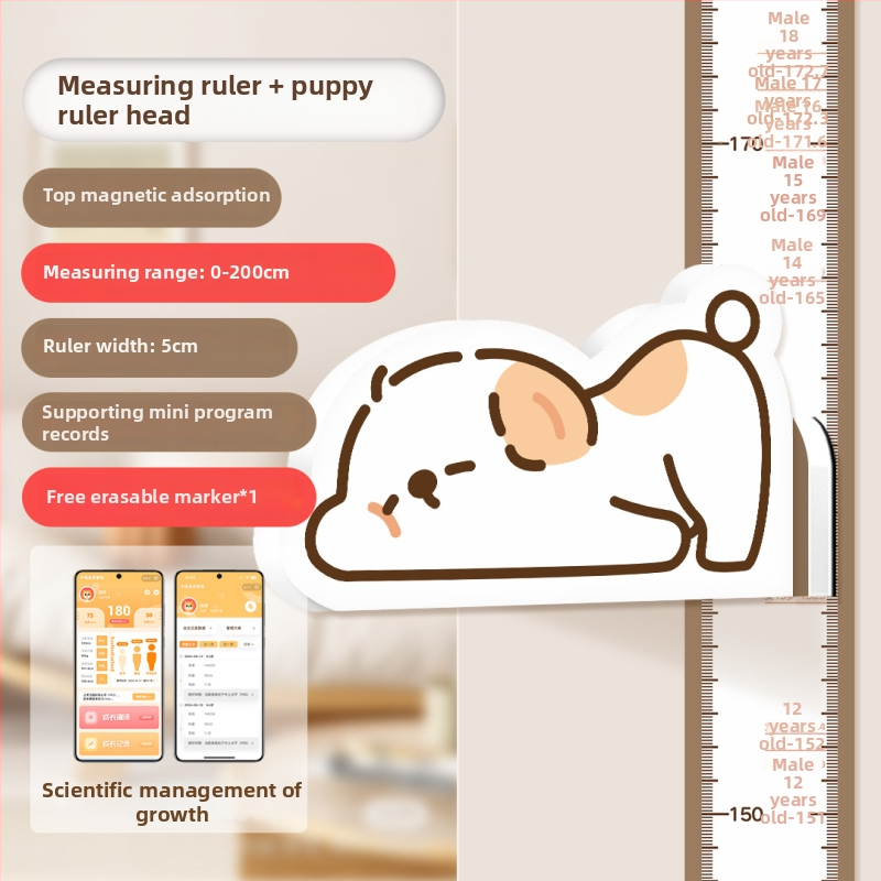 Gyermekek magasságmérő falikép – 3D Cartoon dizájn, PVC, vízálló, aranyos állatmintával, 1 darab