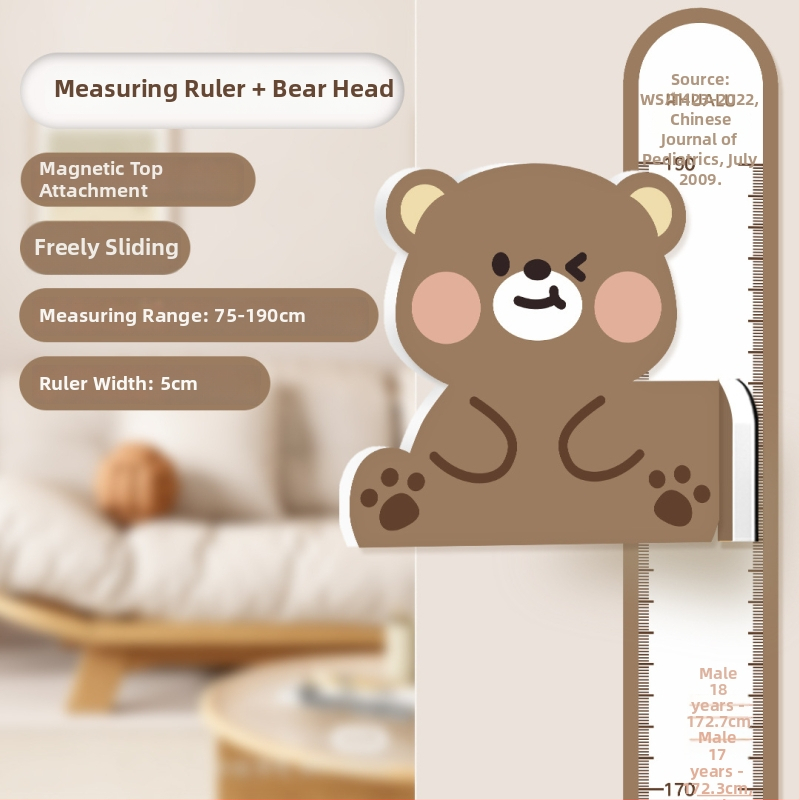 Gyermekek magasságmérő falikép – 3D Cartoon dizájn, PVC, vízálló, aranyos állatmintával, 1 darab