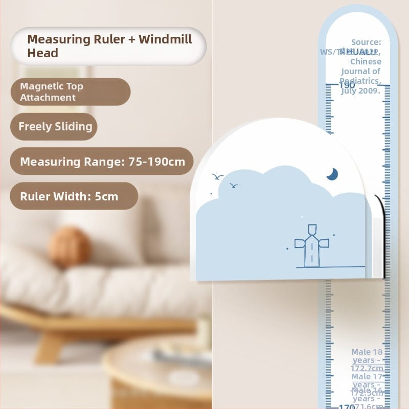 Gyermekek magasságmérő falikép – 3D Cartoon dizájn, PVC, vízálló, aranyos állatmintával, 1 darab