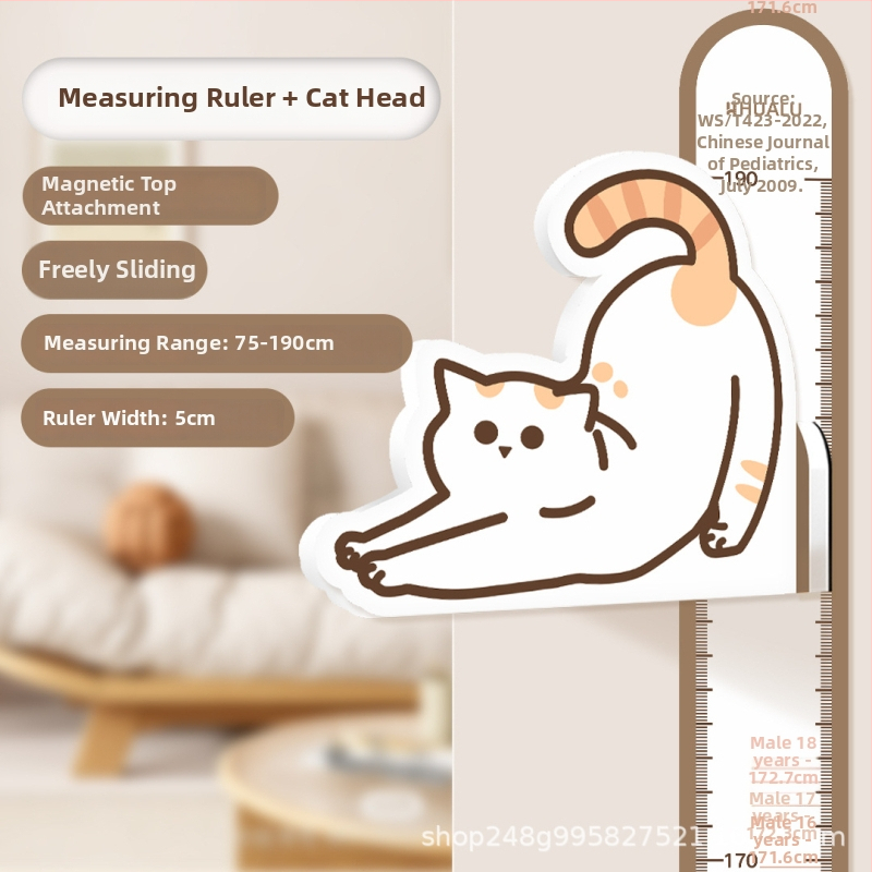 Gyermekek magasságmérő falikép – 3D Cartoon dizájn, PVC, vízálló, aranyos állatmintával, 1 darab