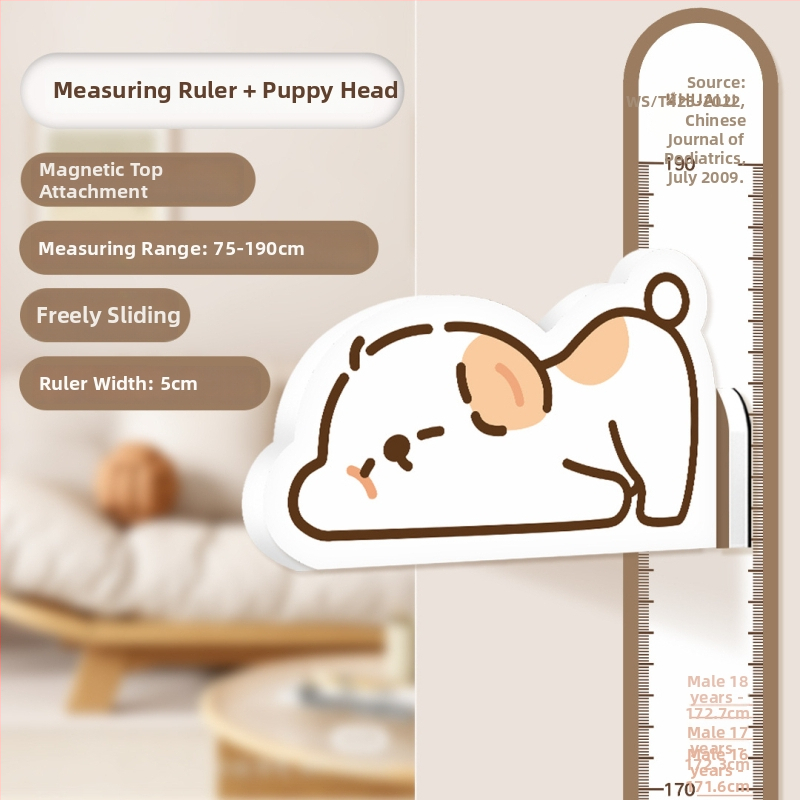 Gyermekek magasságmérő falikép – 3D Cartoon dizájn, PVC, vízálló, aranyos állatmintával, 1 darab