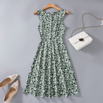 Rochie fără mâneci, până la genunchi, imprimeu floral, croi A-line, poliester