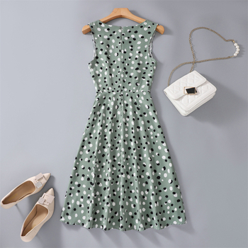 Rochie fără mâneci, până la genunchi, imprimeu floral, croi A-line, poliester