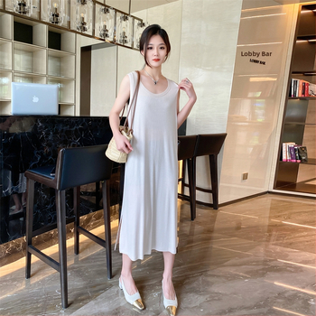 Rochie de maternitate, A-line, fără mâneci, Modal cu Spandex, guler în formă de U, culoare solidă
