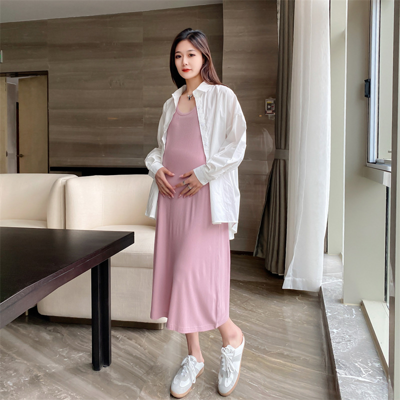 Rochie de maternitate, A-line, fără mâneci, Modal cu Spandex, guler în formă de U, culoare solidă