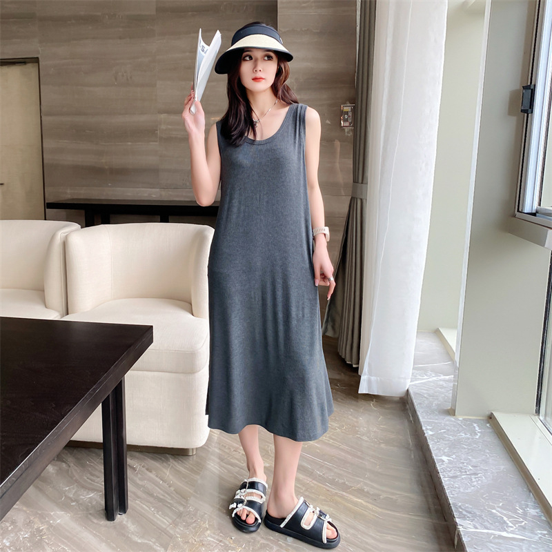 Rochie de maternitate, A-line, fără mâneci, Modal cu Spandex, guler în formă de U, culoare solidă