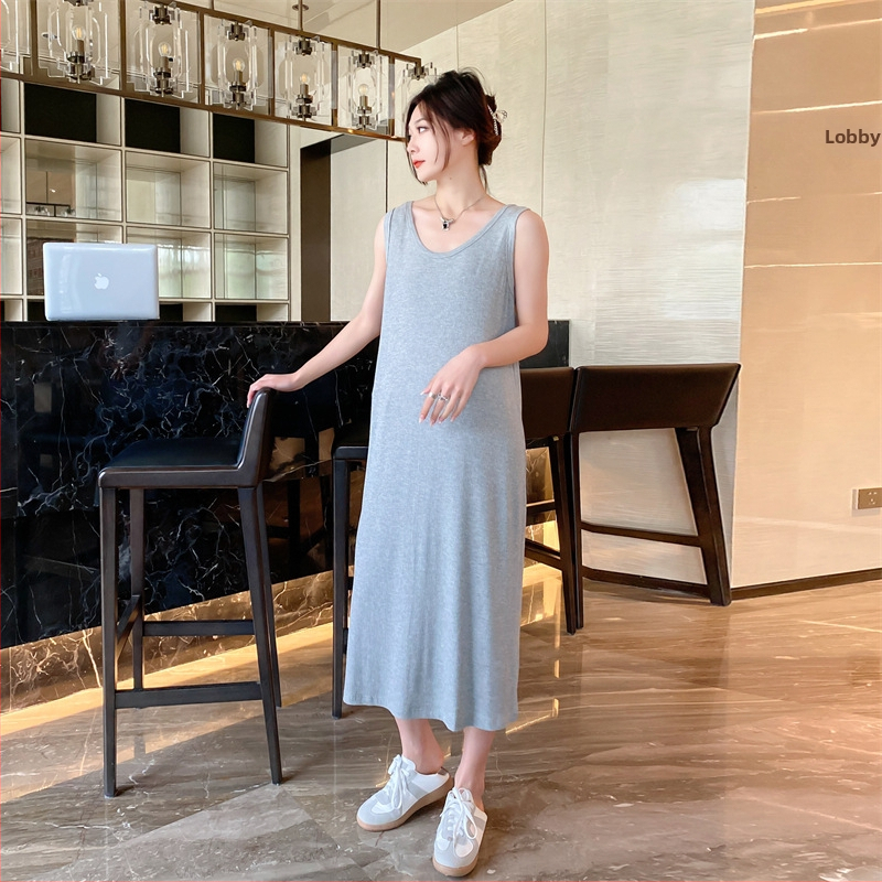 Rochie de maternitate, A-line, fără mâneci, Modal cu Spandex, guler în formă de U, culoare solidă