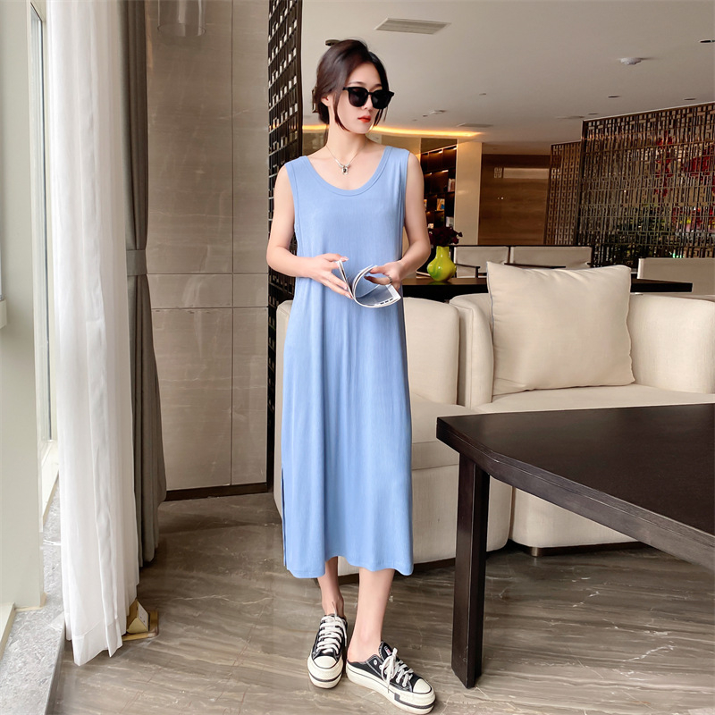 Rochie de maternitate, A-line, fără mâneci, Modal cu Spandex, guler în formă de U, culoare solidă