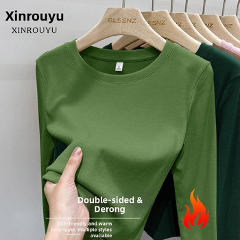 Μπλουζάκι με μακριά μανίκια, στρογγυλή λαιμόκοψη, βουρτσισμένος πολυεστέρας, μονόχρωμο, στενή εφαρμογή, άνοιξη 2025