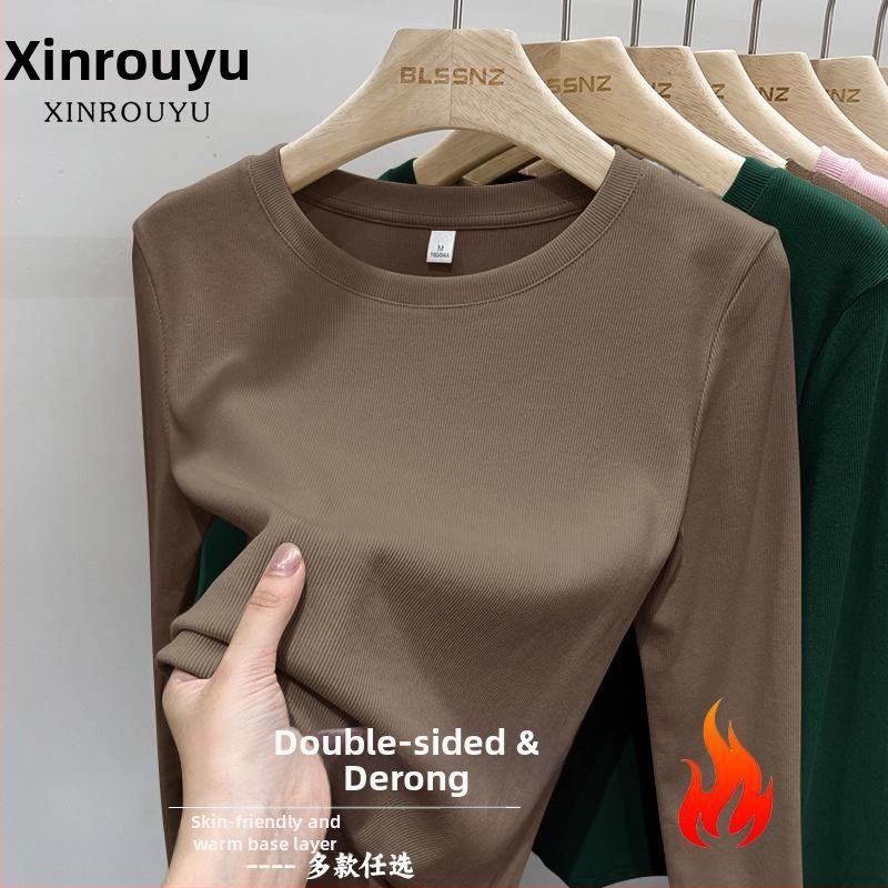 Dámske tričko s dlhým rukávom, kruhový výstrih, brúsený polyester, jednobarevné, štíhla silueta, jar 2025