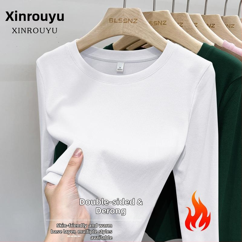 Μπλουζάκι με μακριά μανίκια, στρογγυλή λαιμόκοψη, βουρτσισμένος πολυεστέρας, μονόχρωμο, στενή εφαρμογή, άνοιξη 2025