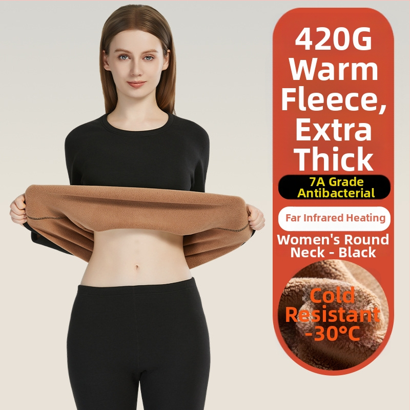 Set termic unisex din lambswool, grosime 420 g, antibacterian, țesătură dublă, cu glugă