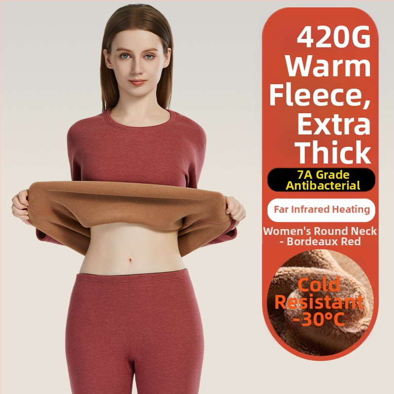 Set termic unisex din lambswool, grosime 420 g, antibacterian, țesătură dublă, cu glugă