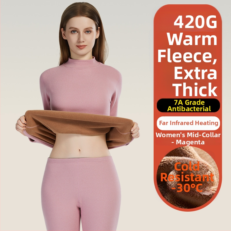 Set termic unisex din lambswool, grosime 420 g, antibacterian, țesătură dublă, cu glugă