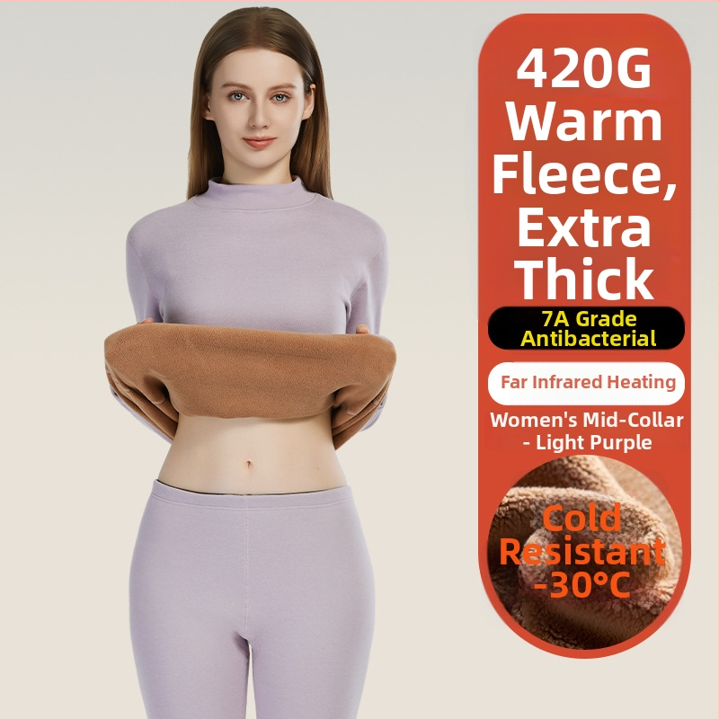 Set termic unisex din lambswool, grosime 420 g, antibacterian, țesătură dublă, cu glugă