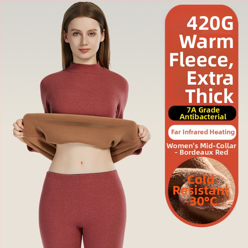 Set termic unisex din lambswool, grosime 420 g, antibacterian, țesătură dublă, cu glugă