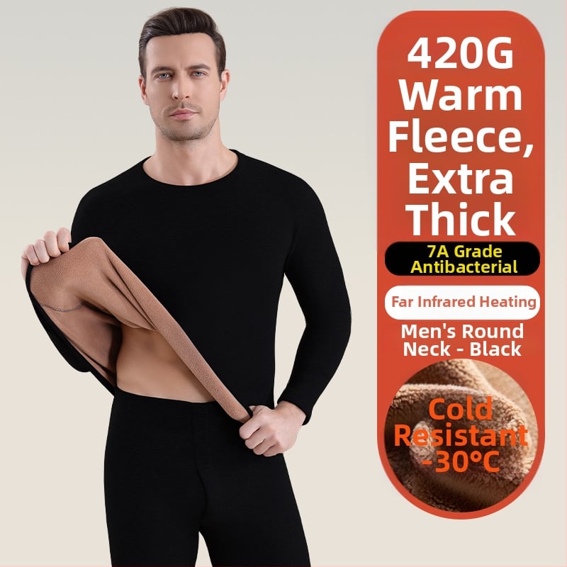 Set termic unisex din lambswool, grosime 420 g, antibacterian, țesătură dublă, cu glugă