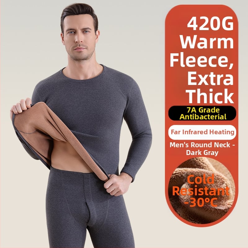 Set termic unisex din lambswool, grosime 420 g, antibacterian, țesătură dublă, cu glugă