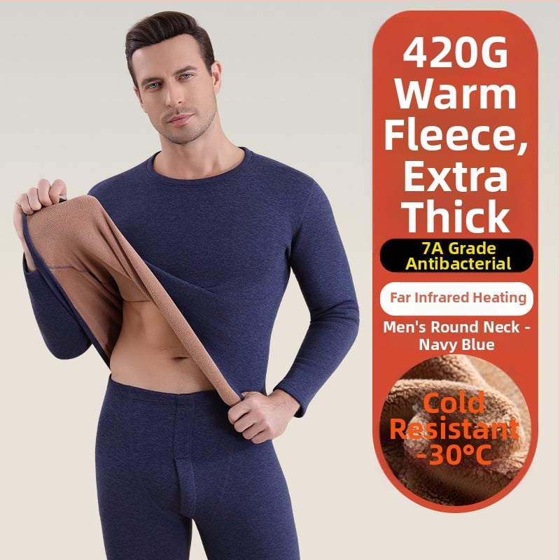 Set termic unisex din lambswool, grosime 420 g, antibacterian, țesătură dublă, cu glugă