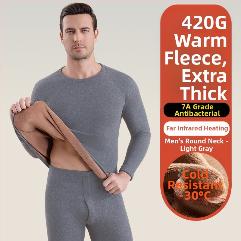 Set termic unisex din lambswool, grosime 420 g, antibacterian, țesătură dublă, cu glugă