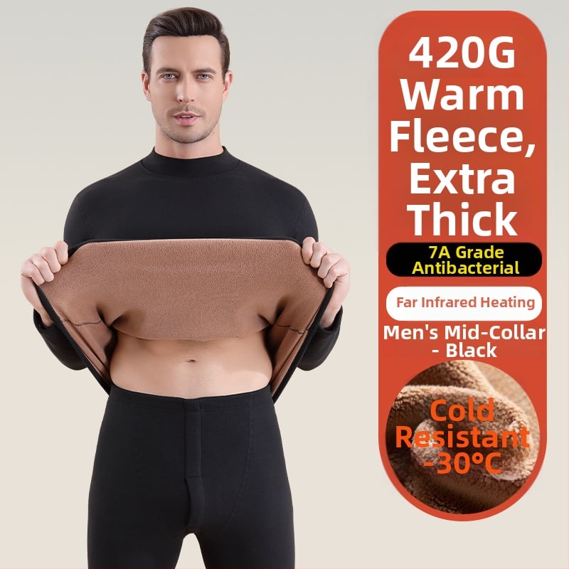 Set termic unisex din lambswool, grosime 420 g, antibacterian, țesătură dublă, cu glugă