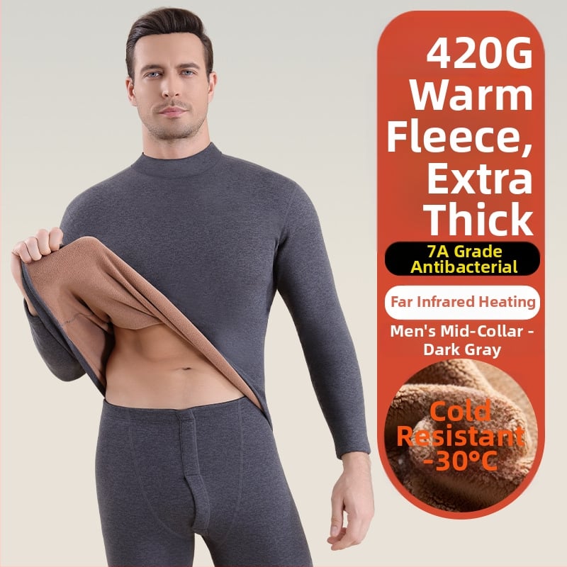 Set termic unisex din lambswool, grosime 420 g, antibacterian, țesătură dublă, cu glugă