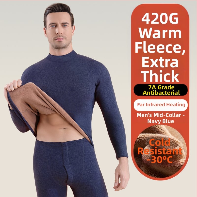 Set termic unisex din lambswool, grosime 420 g, antibacterian, țesătură dublă, cu glugă