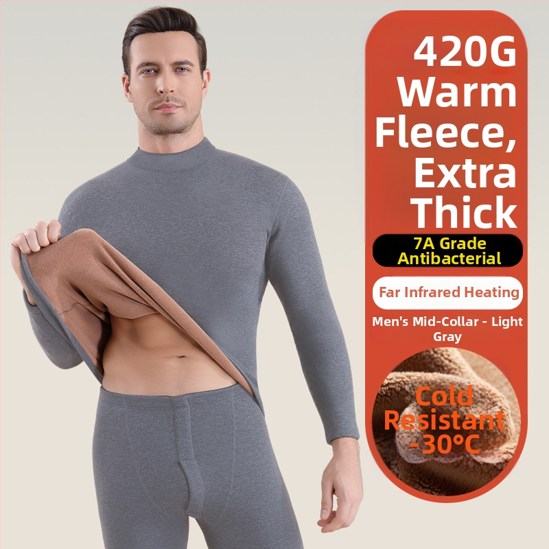 Set termic unisex din lambswool, grosime 420 g, antibacterian, țesătură dublă, cu glugă