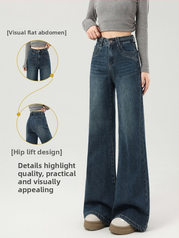 Jeansi evazați cu fleece, talie medie, denim gros, finisaj spălat, pentru femei