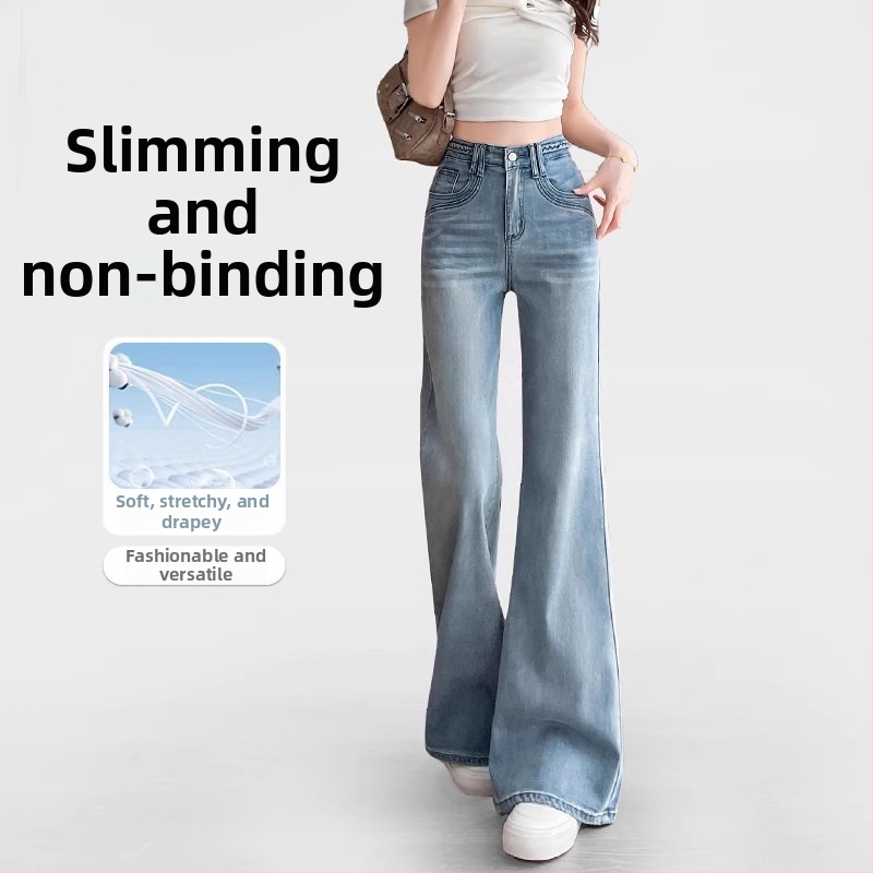 Jeansi evazați cu fleece, talie medie, denim gros, finisaj spălat, pentru femei