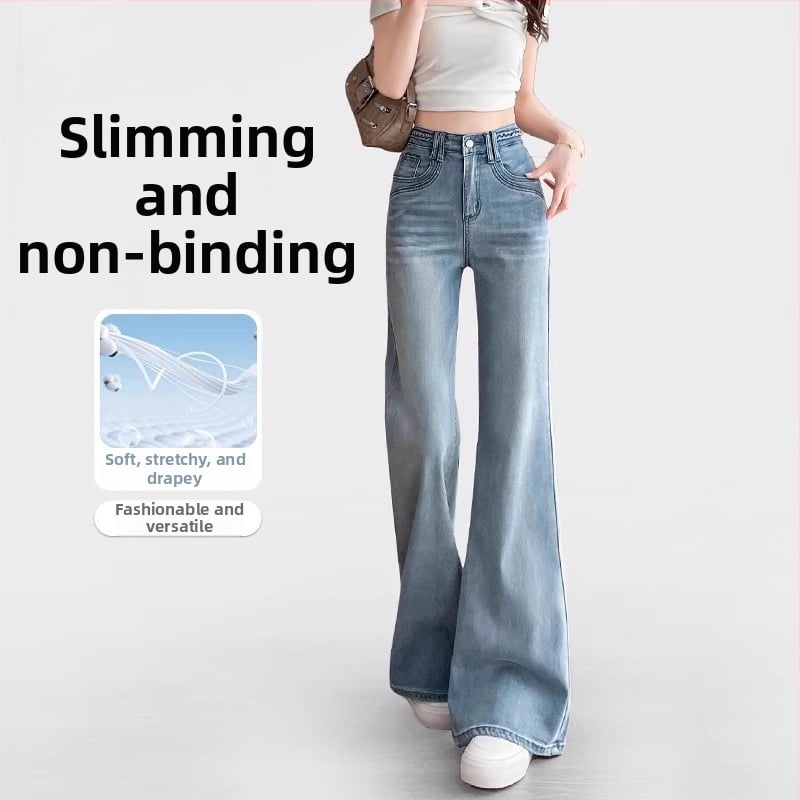 Jeansi evazați cu fleece, talie medie, denim gros, finisaj spălat, pentru femei