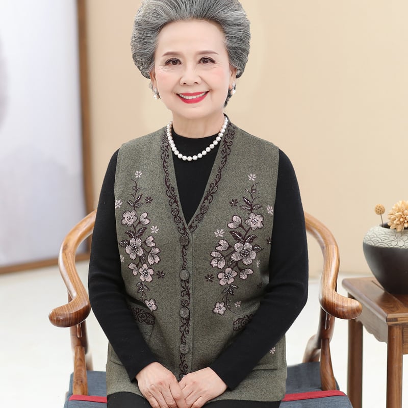 Idősek nőinek vékony kötött mellény – gyapjú-poliészter keverék kasmírral, őszi 2024