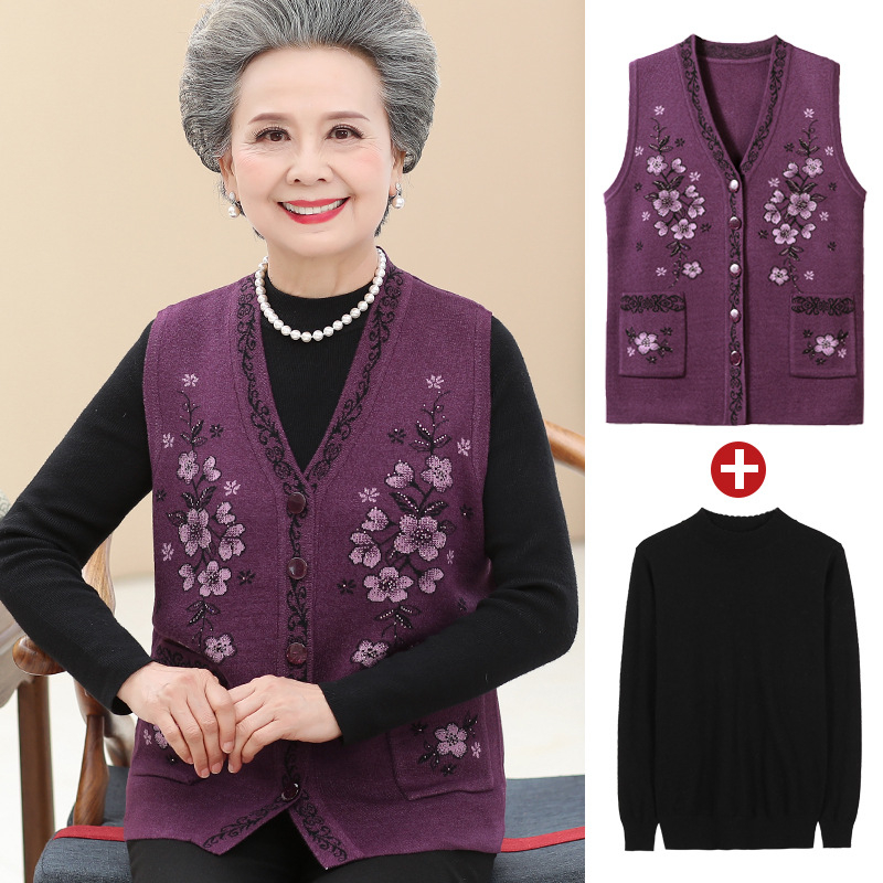 Idősek nőinek vékony kötött mellény – gyapjú-poliészter keverék kasmírral, őszi 2024