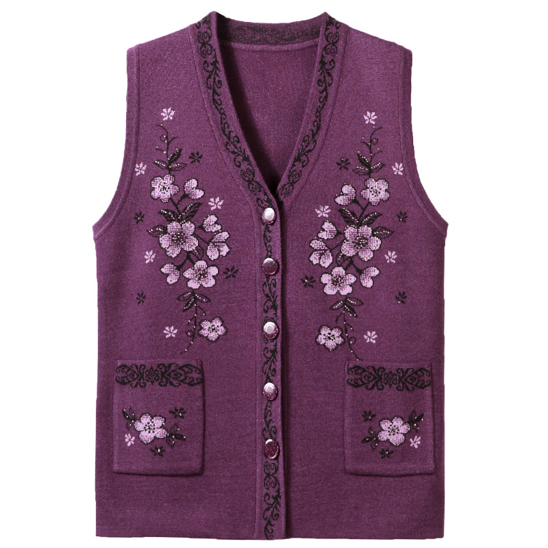 Idősek nőinek vékony kötött mellény – gyapjú-poliészter keverék kasmírral, őszi 2024